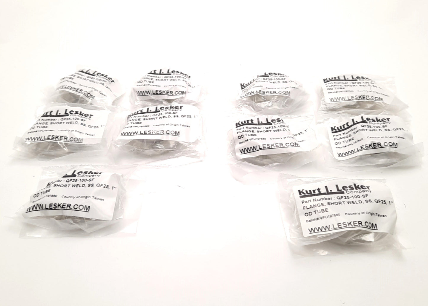 New Lot of 10 Kurt J Lesker QF25-100-SF Short Weld SS Flange for 1" Tube