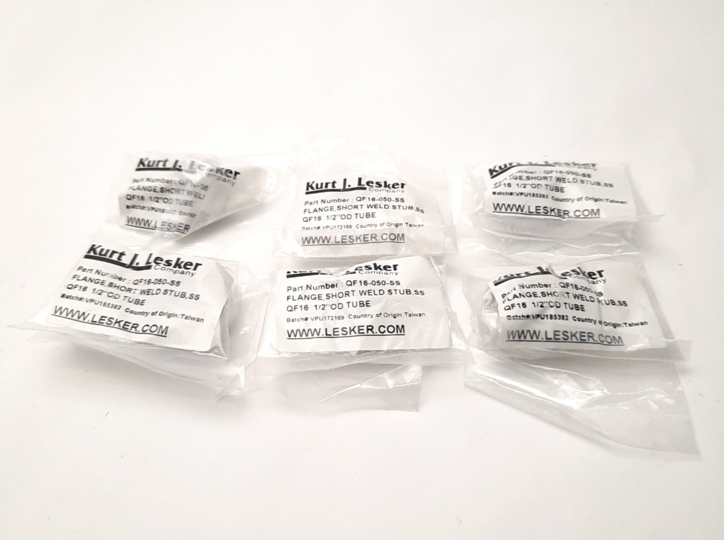New Lot of 6 Kurt J lesker QF16-050-SS Short Weld Stub Flange for QF16 1/2" Tube