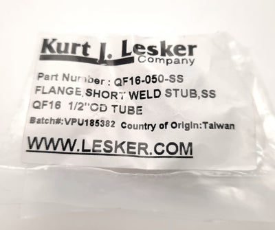 New Lot of 6 Kurt J lesker QF16-050-SS Short Weld Stub Flange for QF16 1/2" Tube