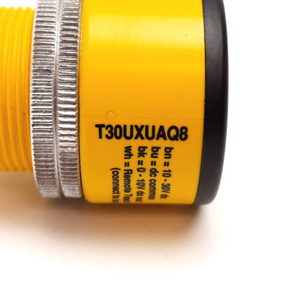 Used Banner T30UXUAQ8 Ultrasonic Sensor, 100mm to 1m, 12-30VDC, Analog Out 0-10VDC