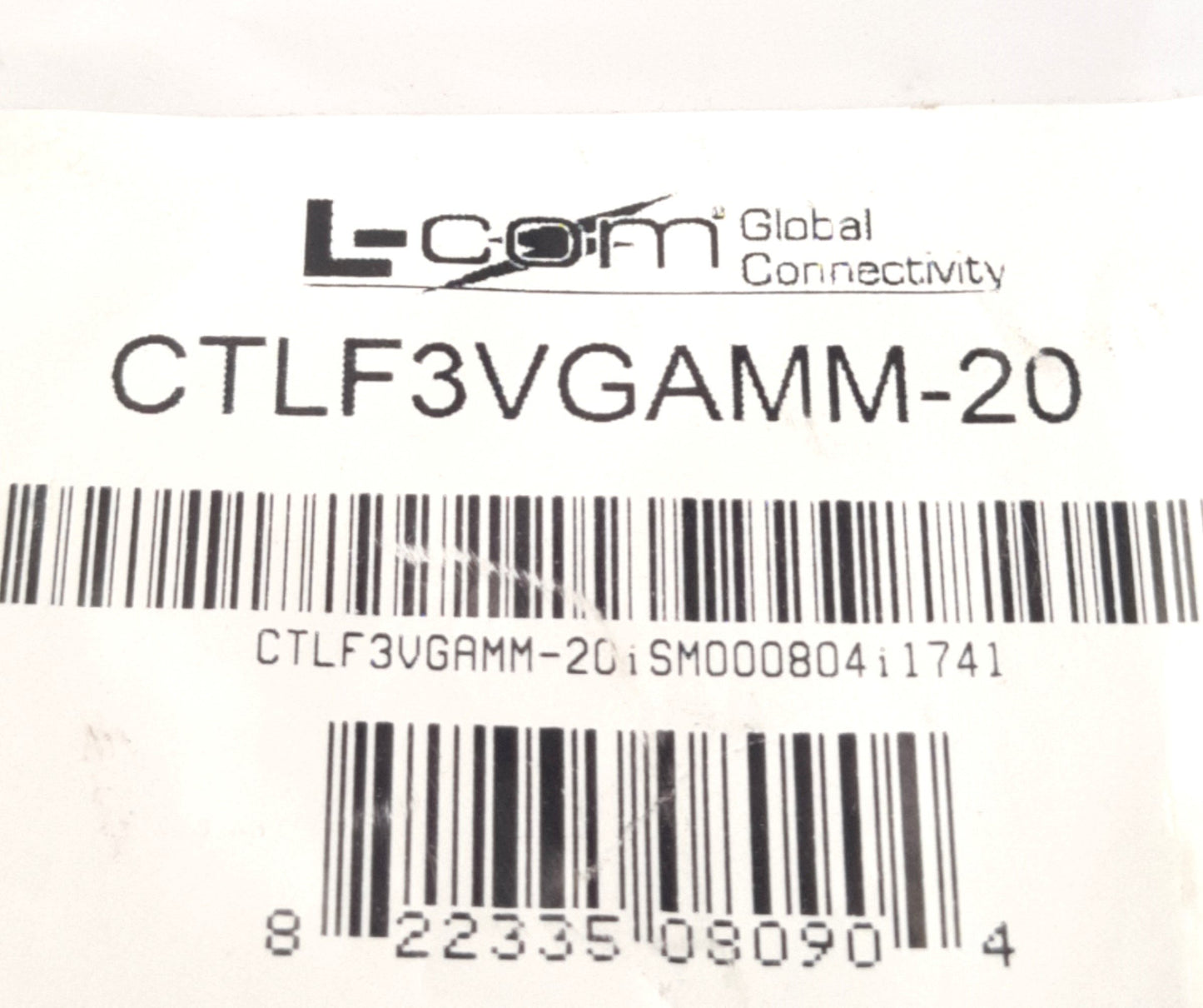 New L-Com CTLF3VGAMM-20 VGA Cable HD15 Male to Male, Length 20', Ferrite Cores Black