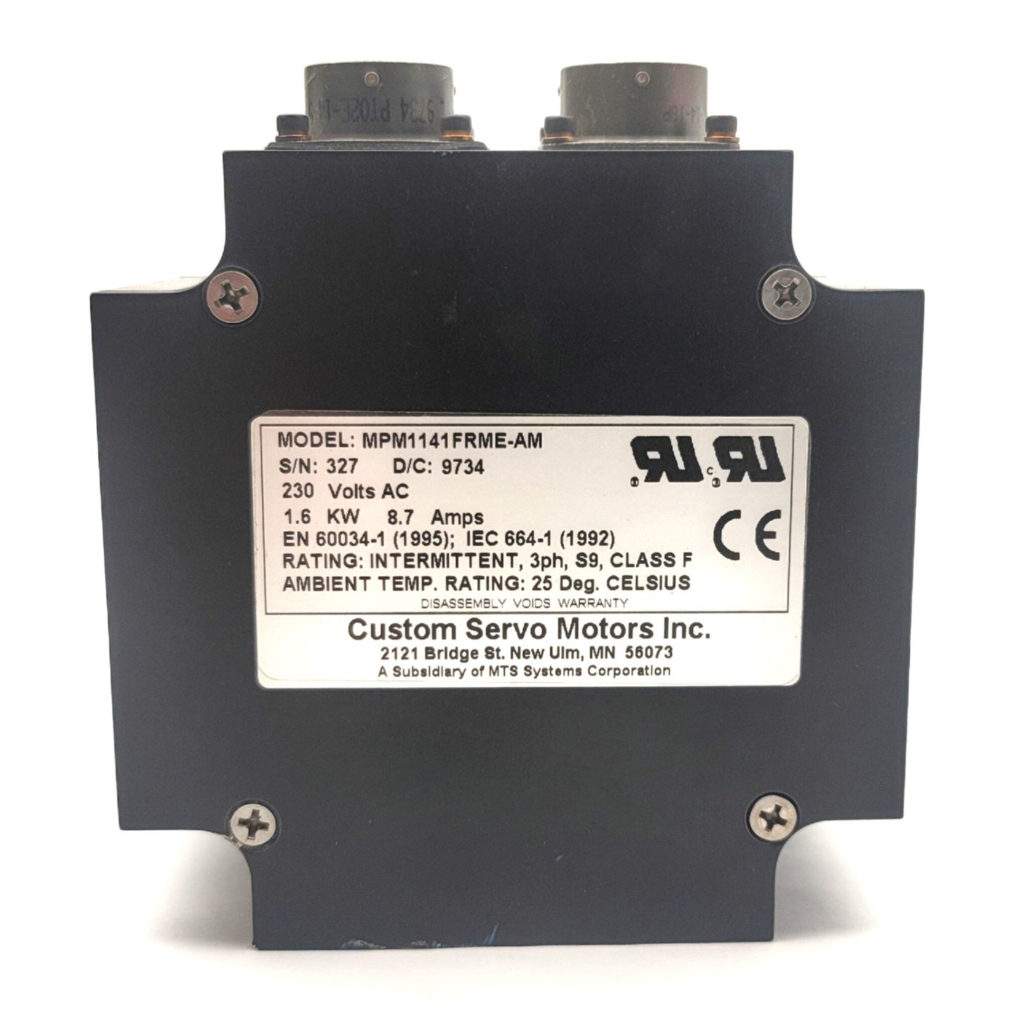 Used Parker MTS MPM1141FRME-AM MaxPlus Servo Motor 230VAC, 8.7A, 1.6kW, NEMA 56
