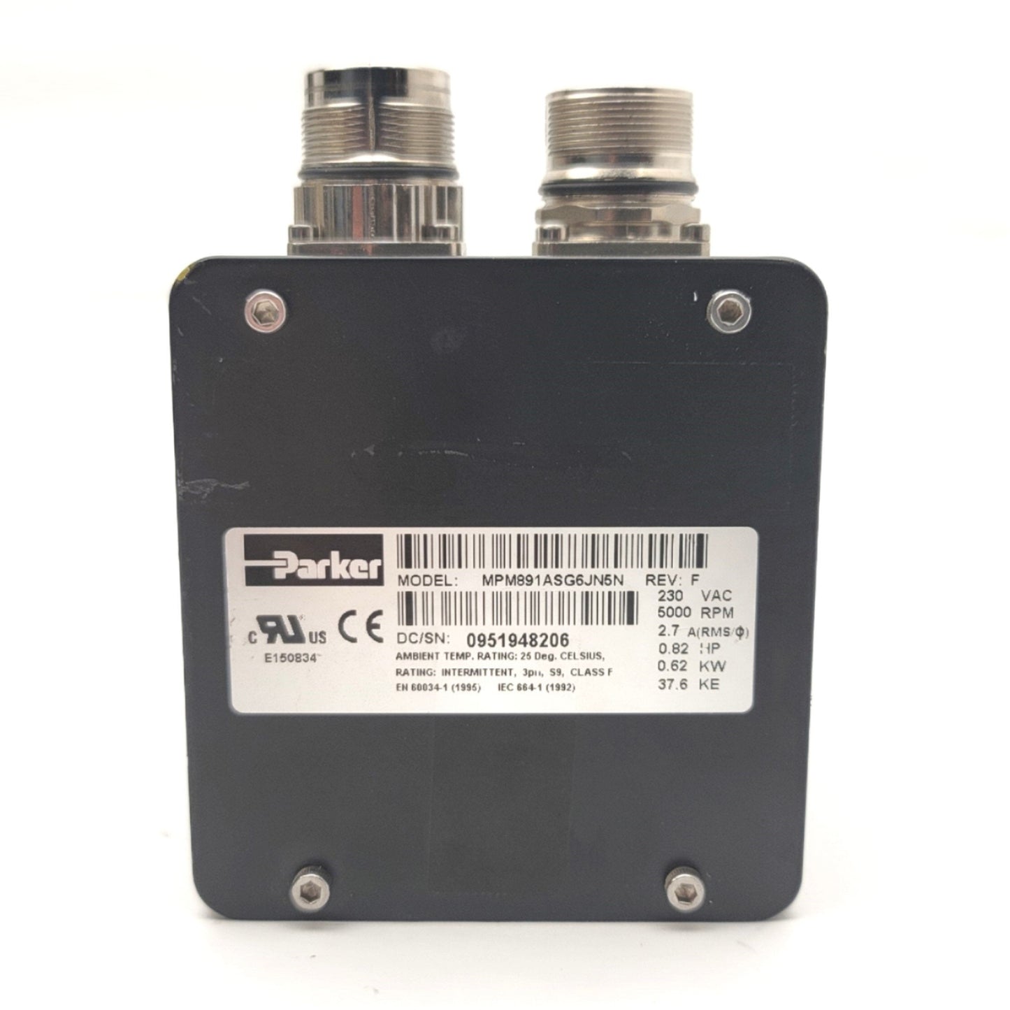 Used Parker MTS MPM891ASG6JN5N MaxPlus Servo Motor 230VAC, 2.7A, 0.62kW, 1/2" Shaft