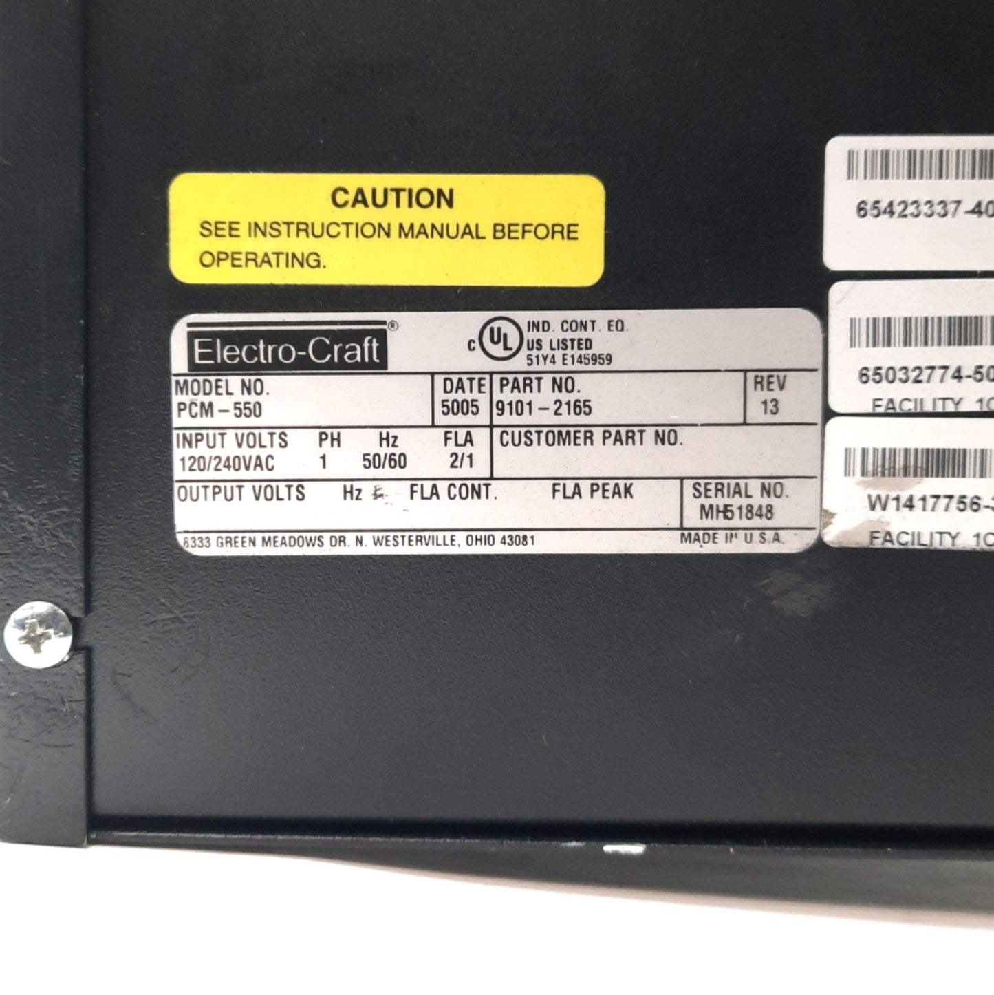 Used Electro-Craft PCM-550 Rev 13 IQ-550 Servo Controller 120/240VAC 2/1A