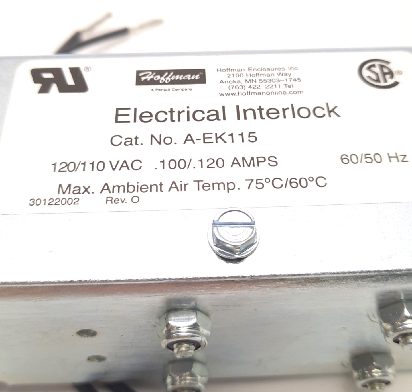 Used nVent Hoffman A-EK115 Electrical Interlock 110/120v AC 50/60Hz 0.1A/0.12A