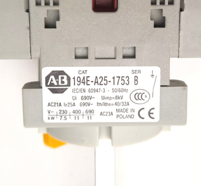 New Allen-Bradley 194E-A25-1753 B Load Disconnect Switch 25A 3-Pole, 2" Rod W/ Aux