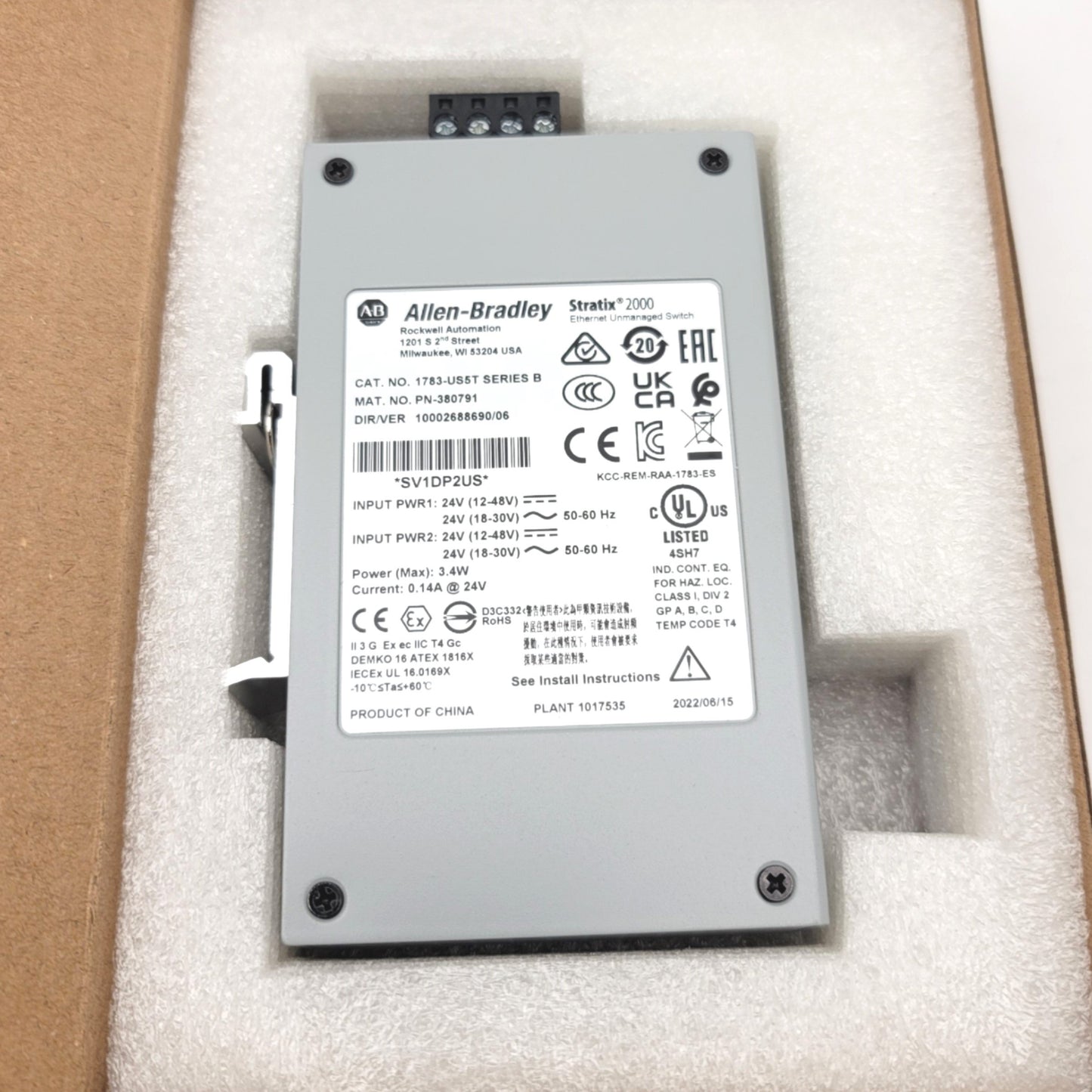 New – Open box Allen Bradley 1783-US5T Ser B Stratix 2000 Unmanaged EtherNet Switch 5-Port RJ45
