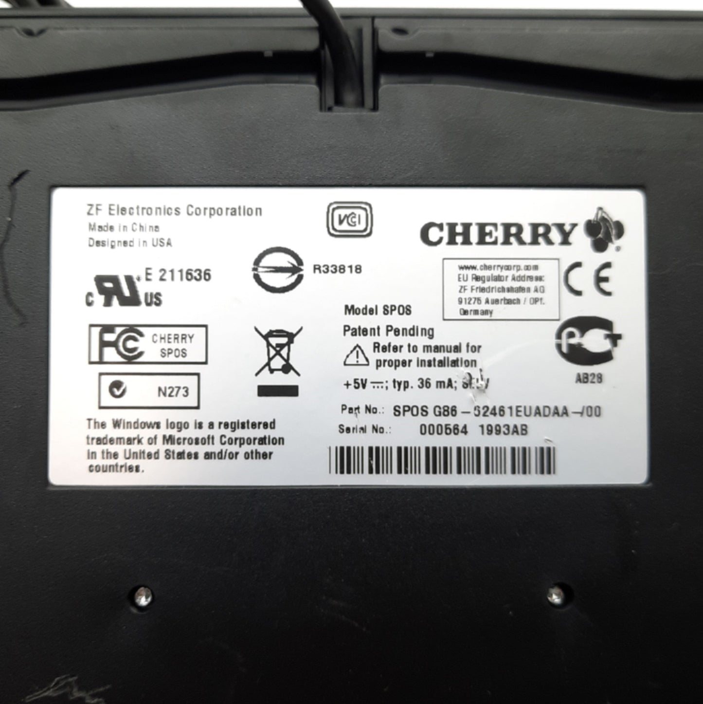 Used Cherry G86-62461 SPOS Compact USB Keyboard/Touchpad, Biometrics, CC Reader