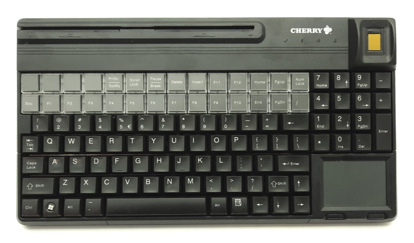 Used Cherry G86-62461 SPOS Compact USB Keyboard/Touchpad, Biometrics, CC Reader