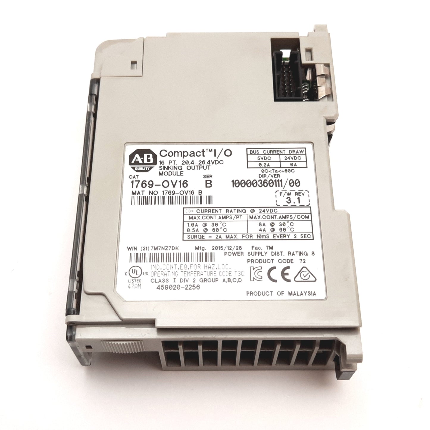 Used Allen Bradley 1769-OV16 Ser. B CompactLogix PLC 16-Point Output Module 24VDC