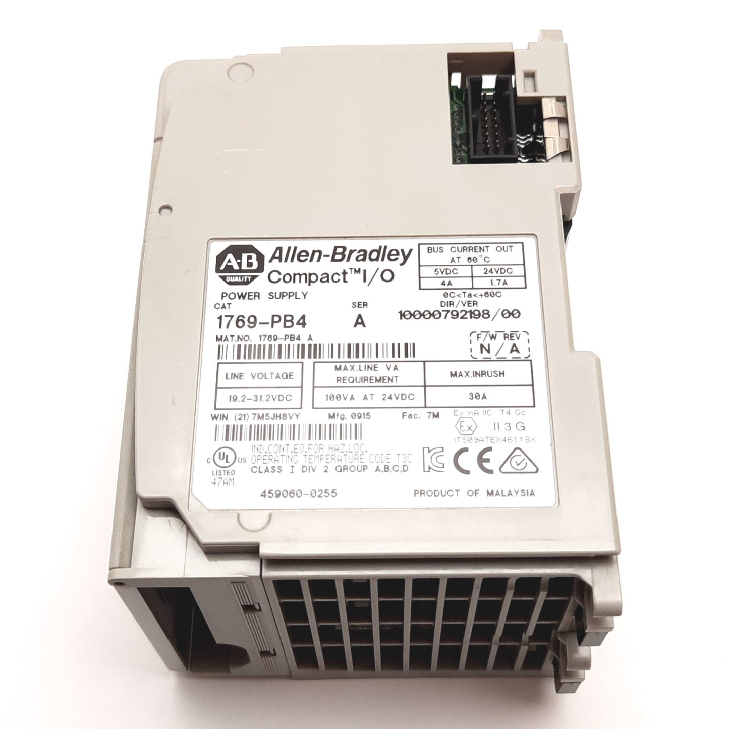 Used Allen Bradley 1769-PB4 Ser A Compact I/O Power Supply In 24VDC, Out 5V/24VDC