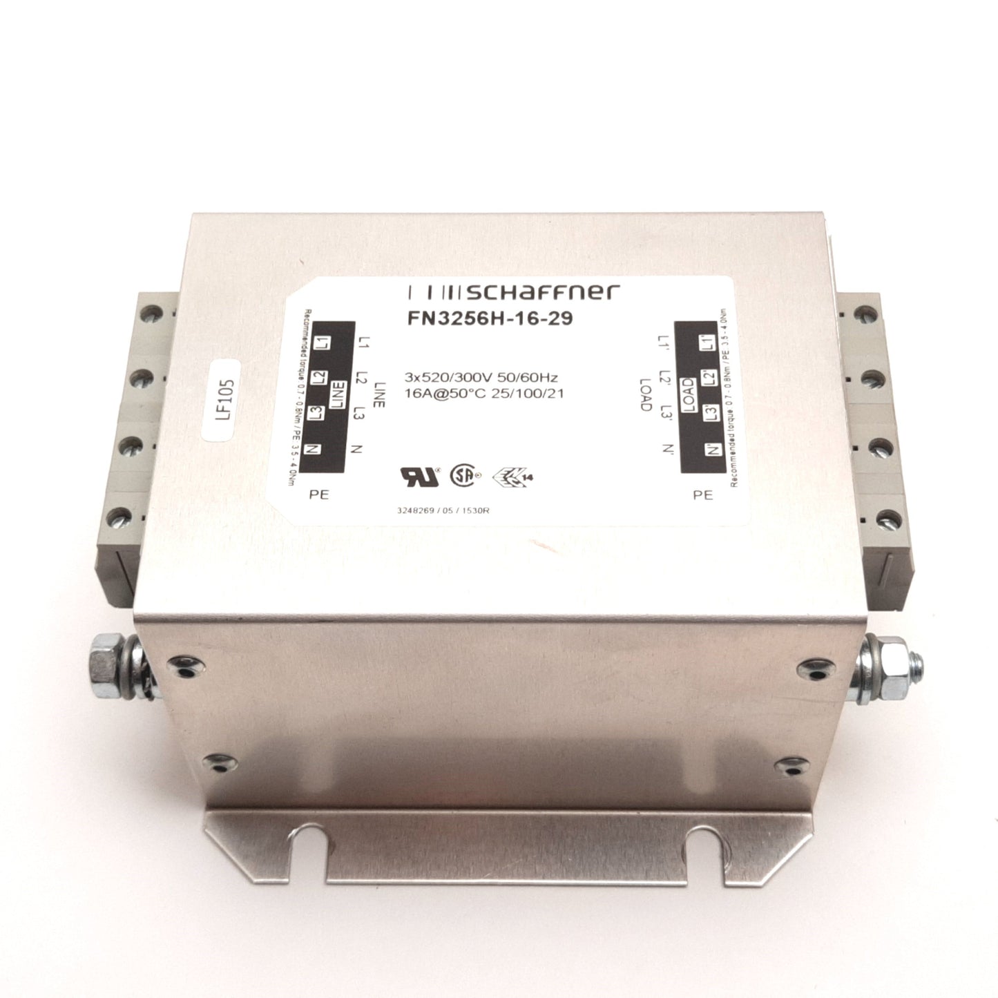 Used Schaffner FN3256H-16-29 Power Line Filter, 3-Phase, 520-300V 50/60Hz 16A