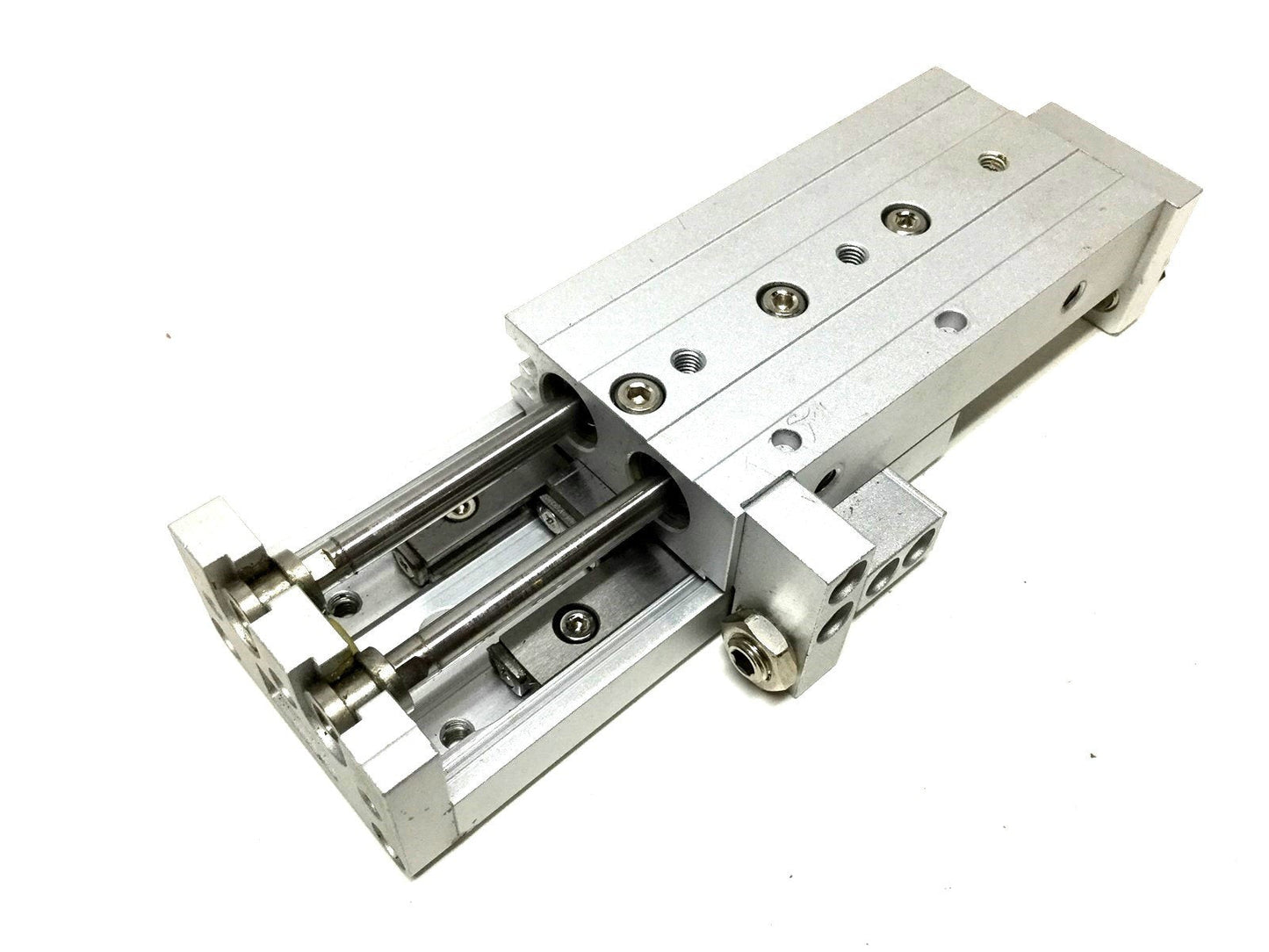 Used SMC MXS12-50A Compact Air Slide Table Dual Rod Bore:12mm, Stroke:50mm Adjustable