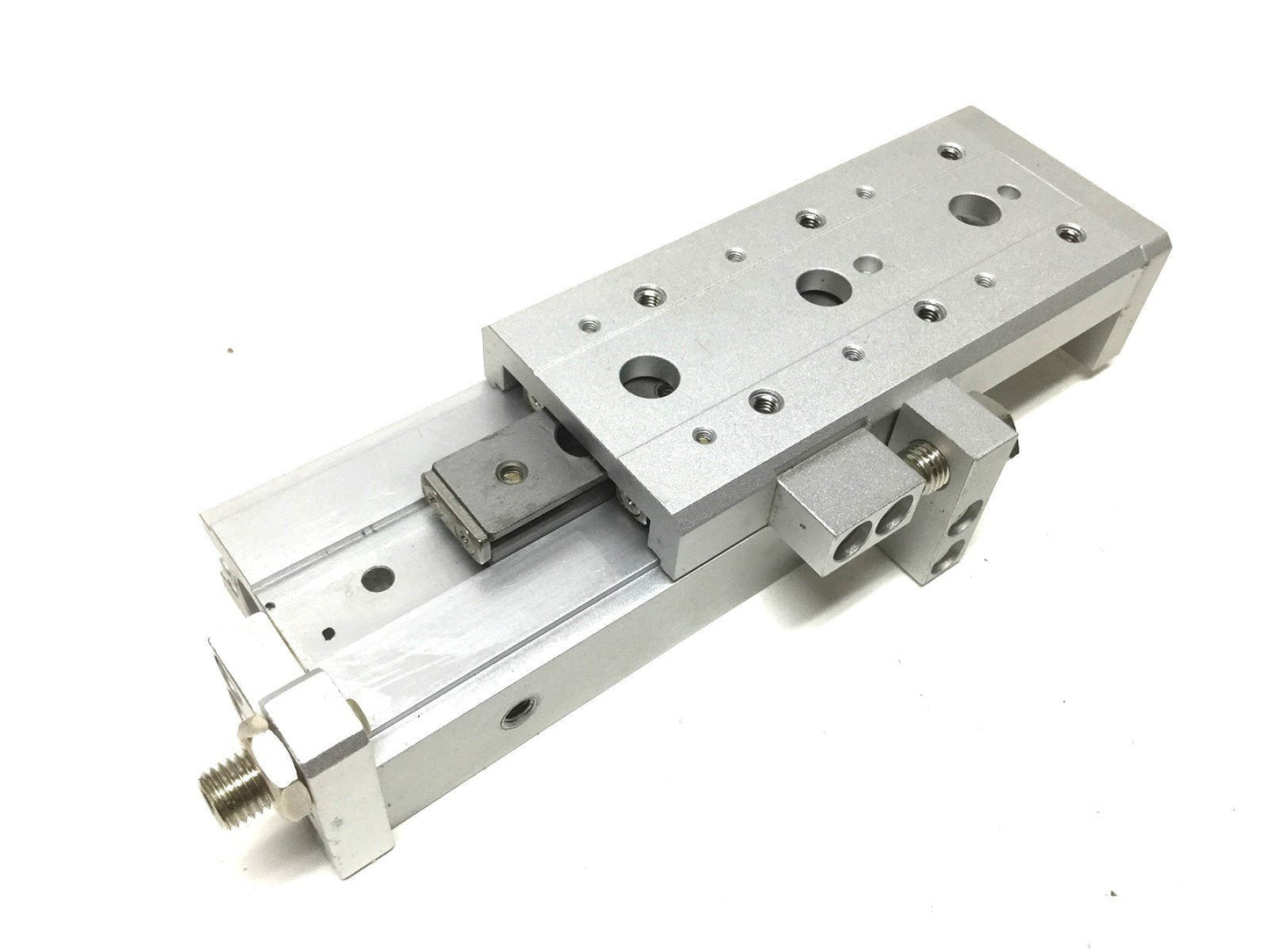 Used SMC MXS12-50A Compact Air Slide Table Dual Rod Bore:12mm, Stroke:50mm Adjustable