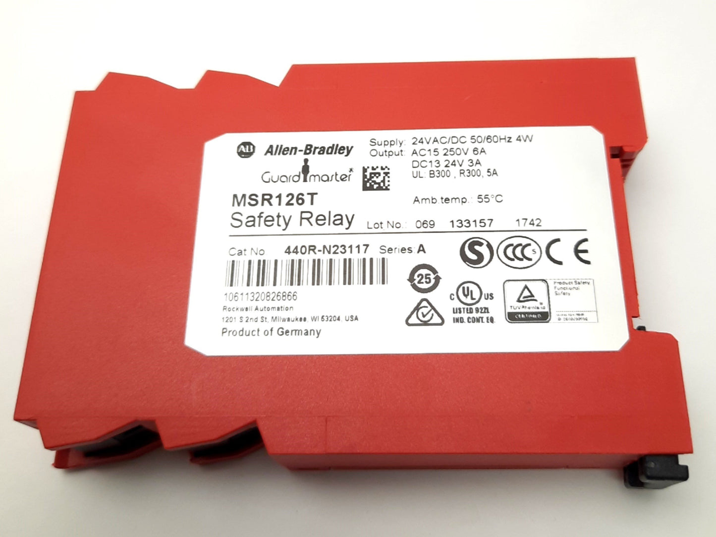 Used Allen Bradley 440R-N23117 Ser A Guardmaster Safety Relay 1x Input NC 24VAC/DC