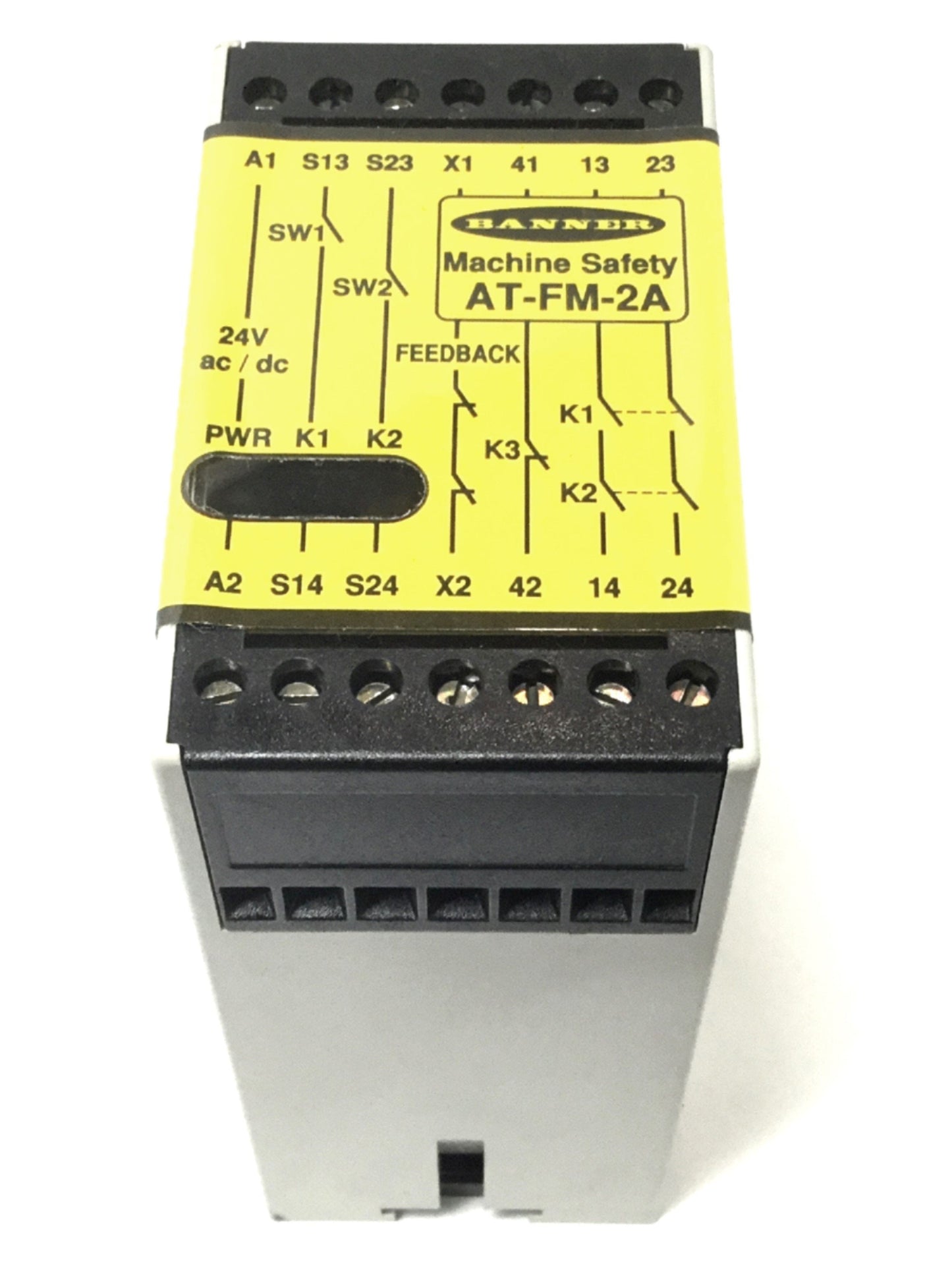 Used Banner AT-FM-2A DUO-TOUCH Two-Hand Control Safety Relay Module, 24V AC/DC 250mA