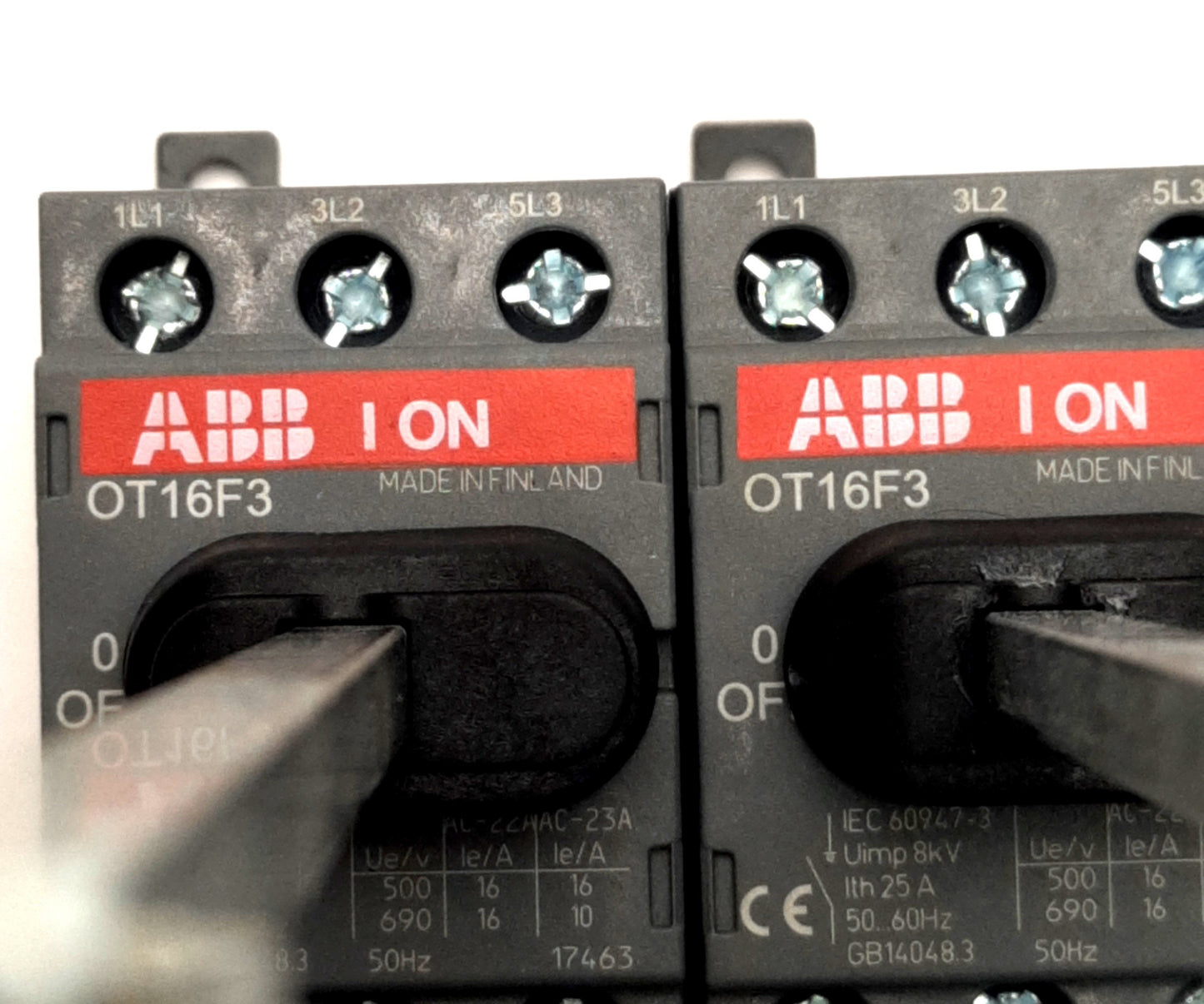 Used Lot of 2 ABB OT16F3 Disconnect Switch with 5" Shaft 20A 600V 10HP, 3-Pole