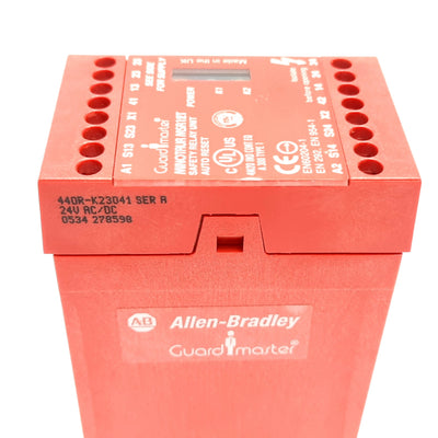 Used Allen Bradley 440R-K23041 Minotaur MSR12T Safety Relay, 24VAC/DC, 2x N/C Inputs