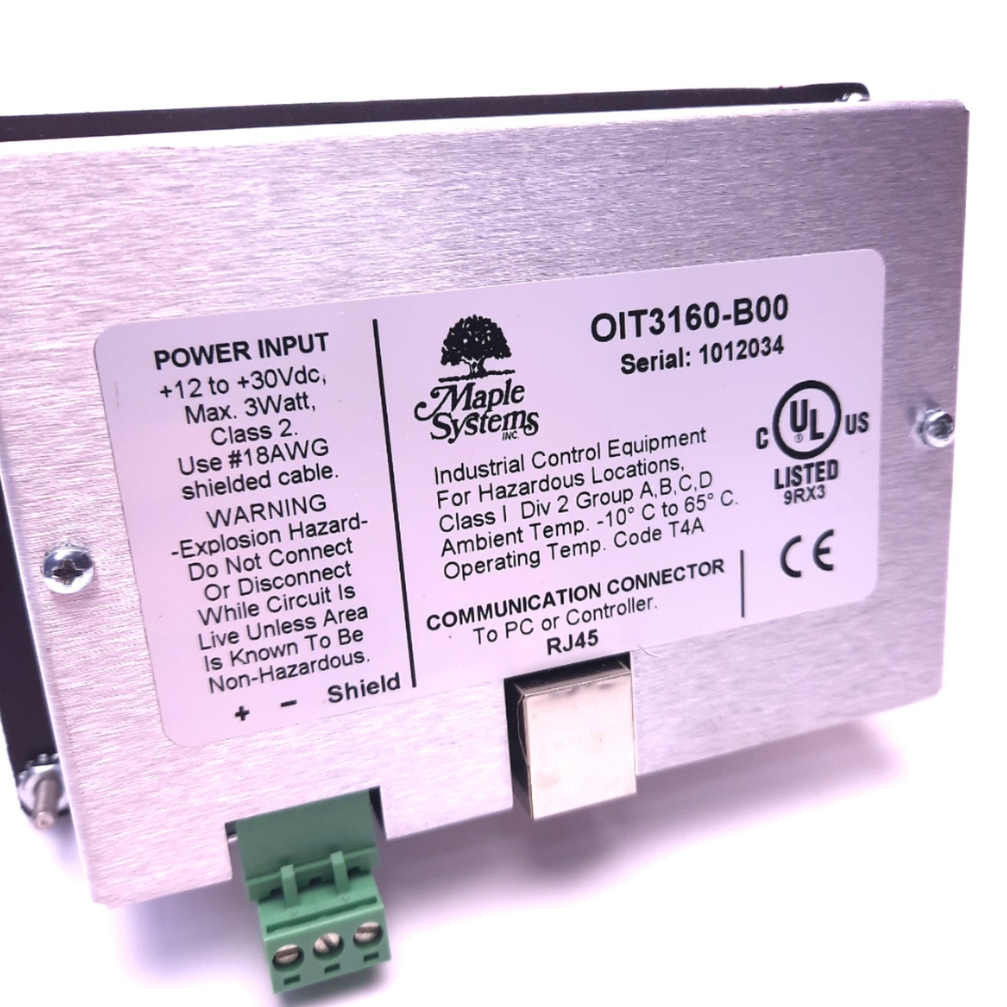 Used Maple Systems OIT3160-B00 HMI Operator Panel 12-30VDC LED 2 Line 20 Characters