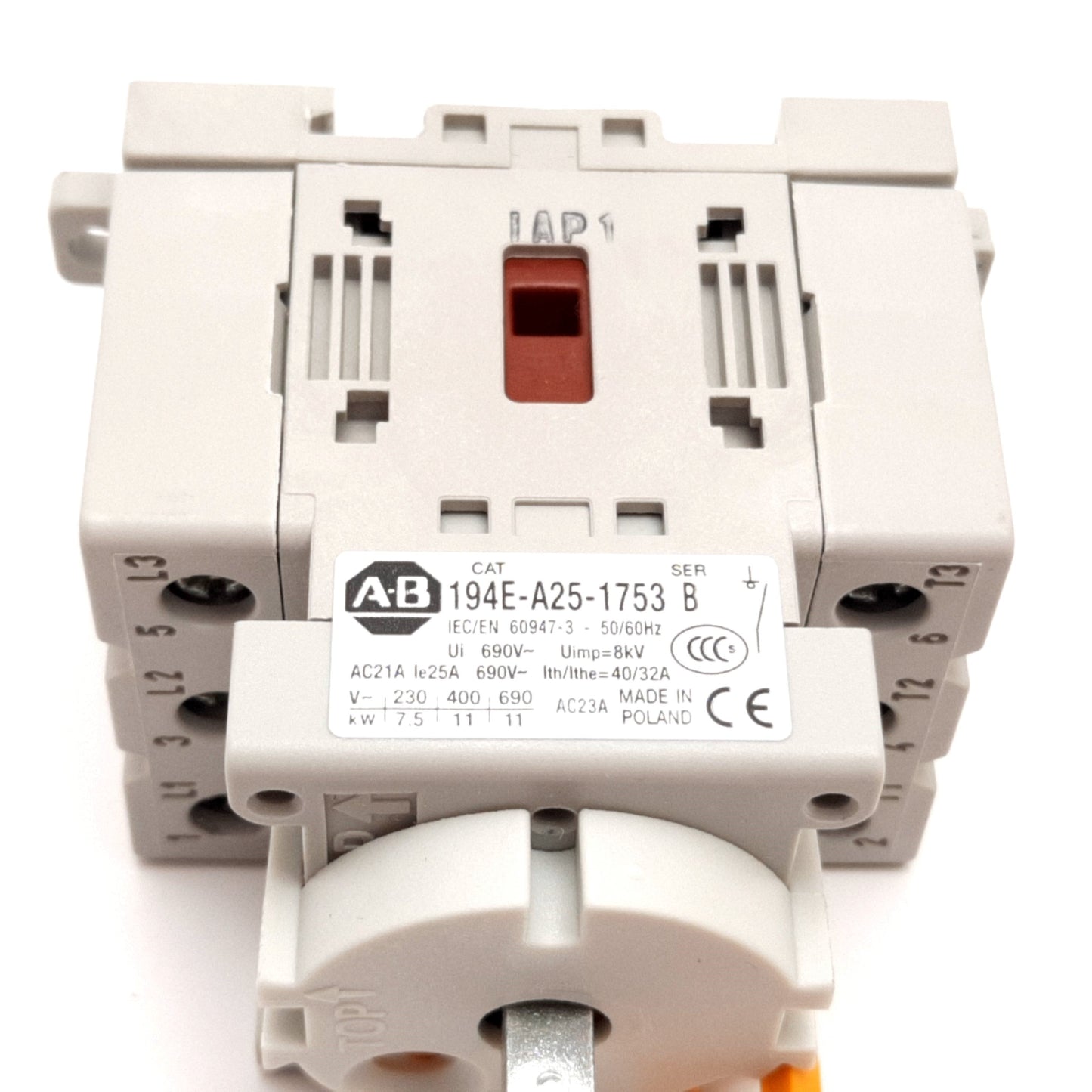 Used Allen Bradley 194E-A25-1753 Ser. B Load Disconnect Switch, 3-Pole, 25A 600VAC