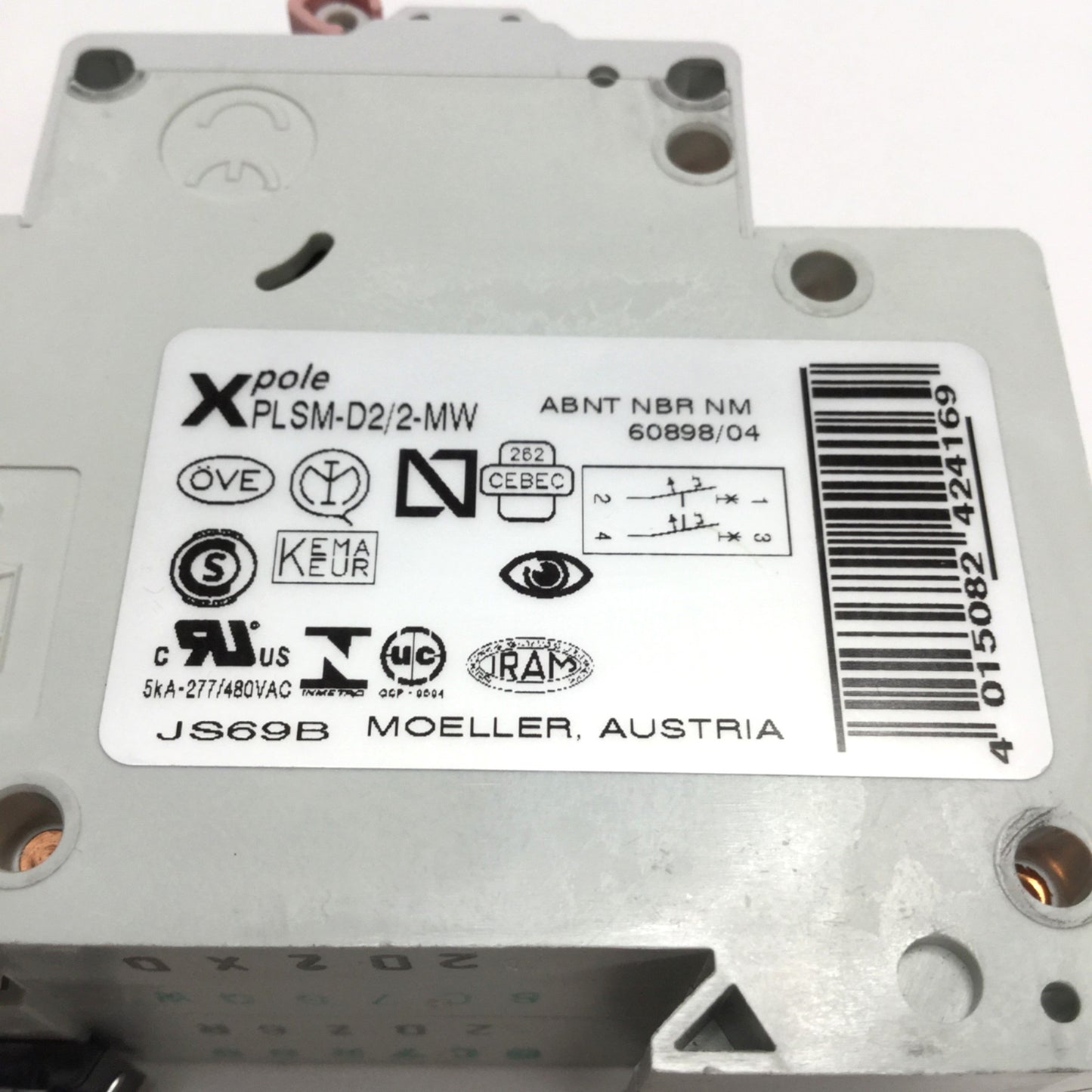 Used Moeller PLSM-D2/2 Xpole Mini Circuit Breaker 2-Pole, 2A, 400VAC, D-Curve Trip