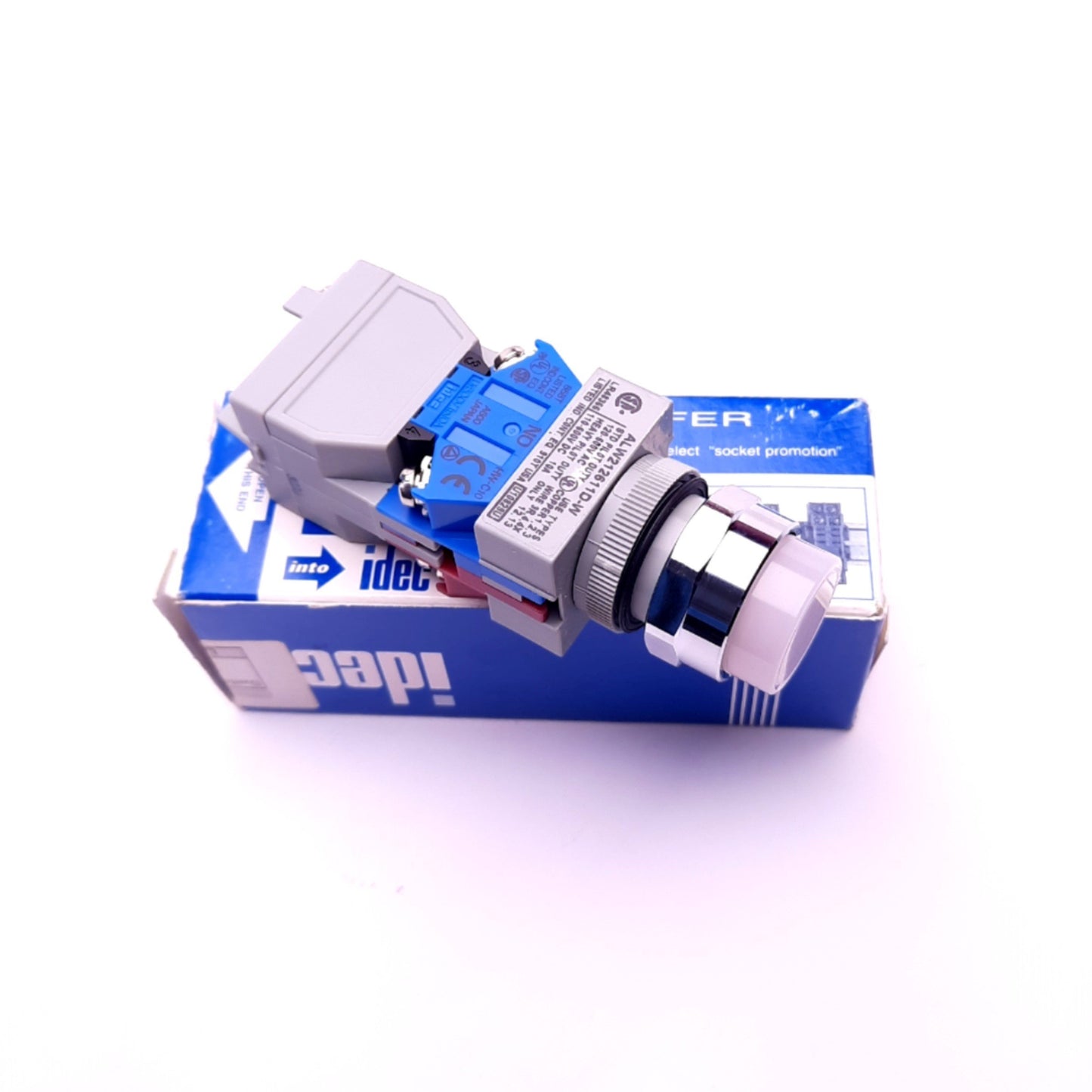 New Idec ALW212611D-W Momentary Push Button 600VAC/VDC 10A, LED, White, 1 NO, 1 NC