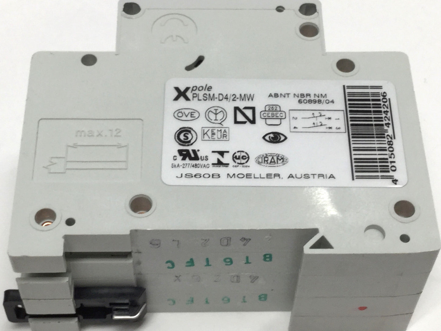 Used Moeller PLSM-D4/2 Xpole Mini Circuit Breaker 2-Pole, 4A, 400VAC, D-Curve Trip