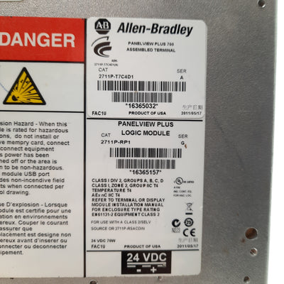 Used Allen Bradley 2711P-T7C4D1 Ser A PanelView Plus 700 HMI, 7", 24VDC