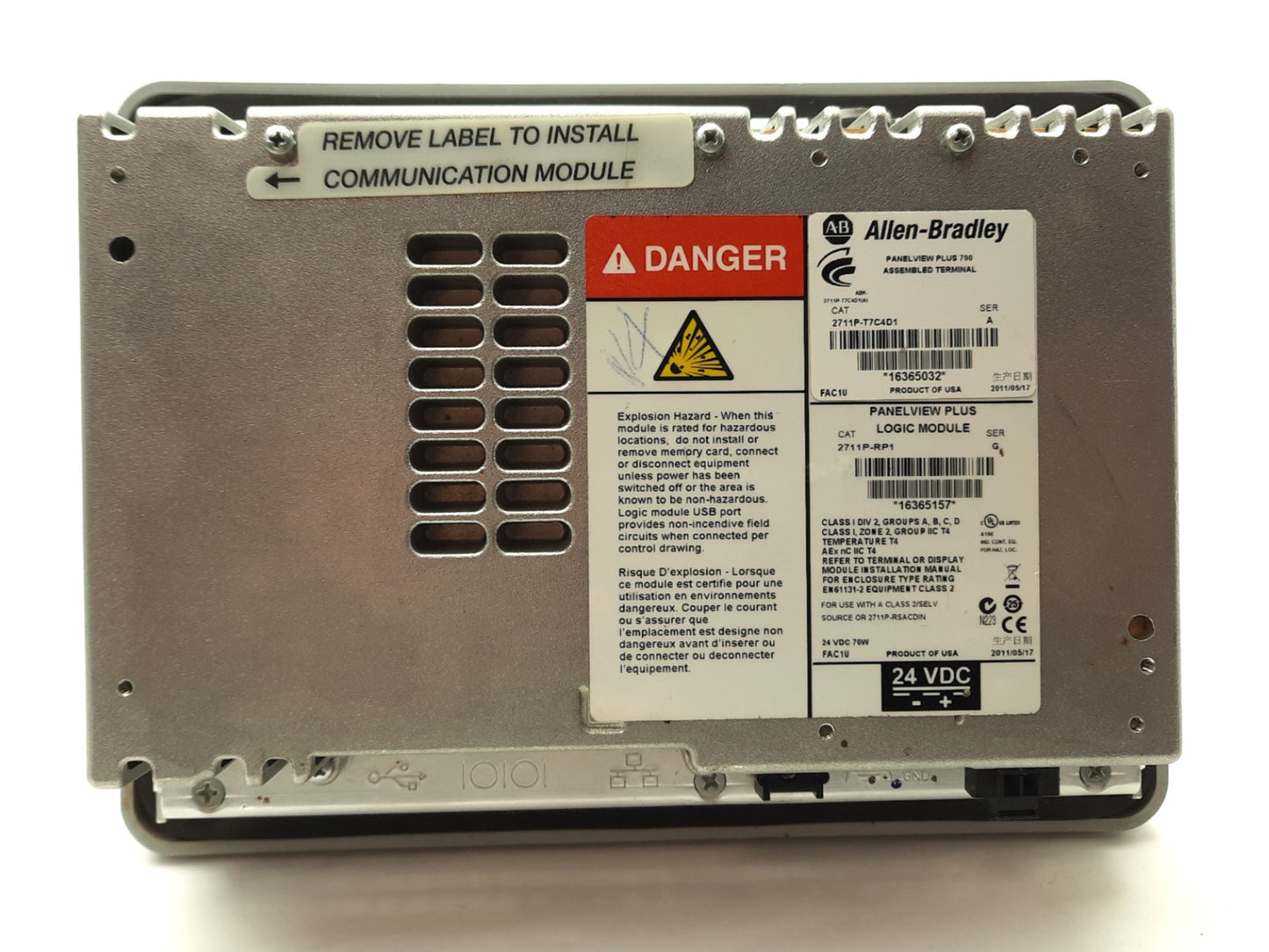 Used Allen Bradley 2711P-T7C4D1 Ser A PanelView Plus 700 HMI, 7", 24VDC