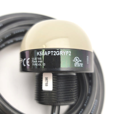 New Banner Engineering K50APT2GRYF2 Illuminated Touch Button 12-30VDC, PNP, Gr Rd Yl