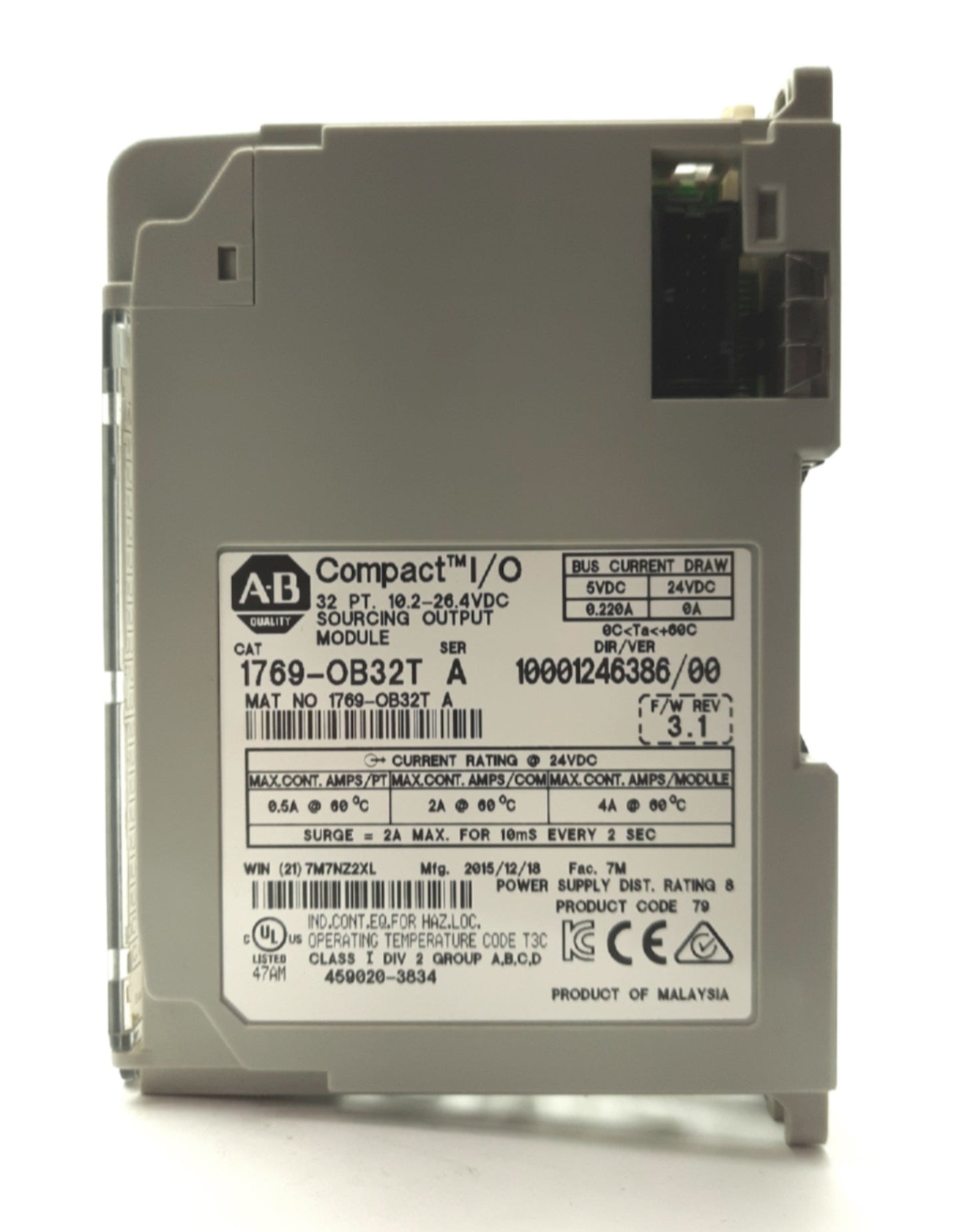 Used Allen Bradley 1769-OB32T Compact I/O PLC Output Module, 24VDC Sourcing, 32-Point