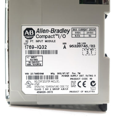 Used Allen Bradley Ser. A 1769-IQ32 Compact I/O Digital Input Module, 32-Point, 24VDC