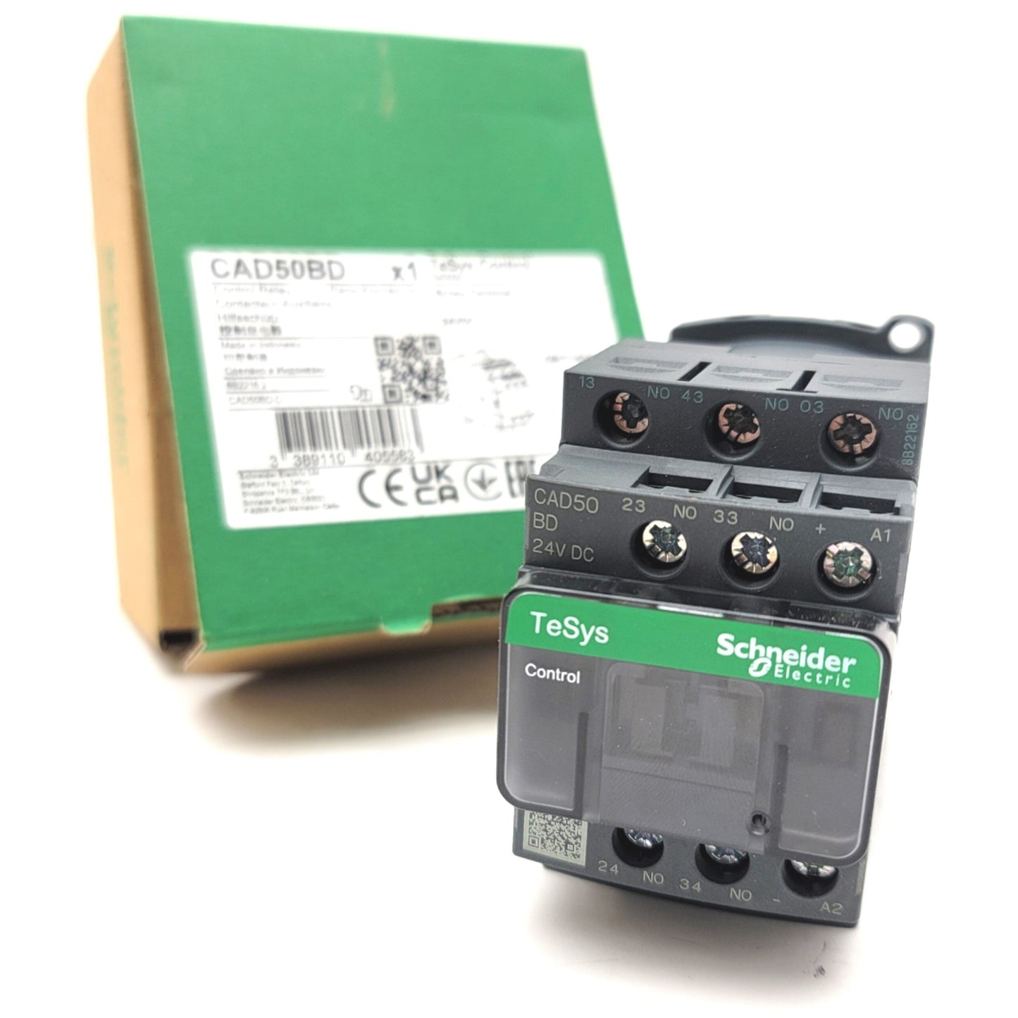 Used Schneider Electric CAD50BD TeSys Control Relay 24VDC Coil, 5 N.O. Contacts, 10A