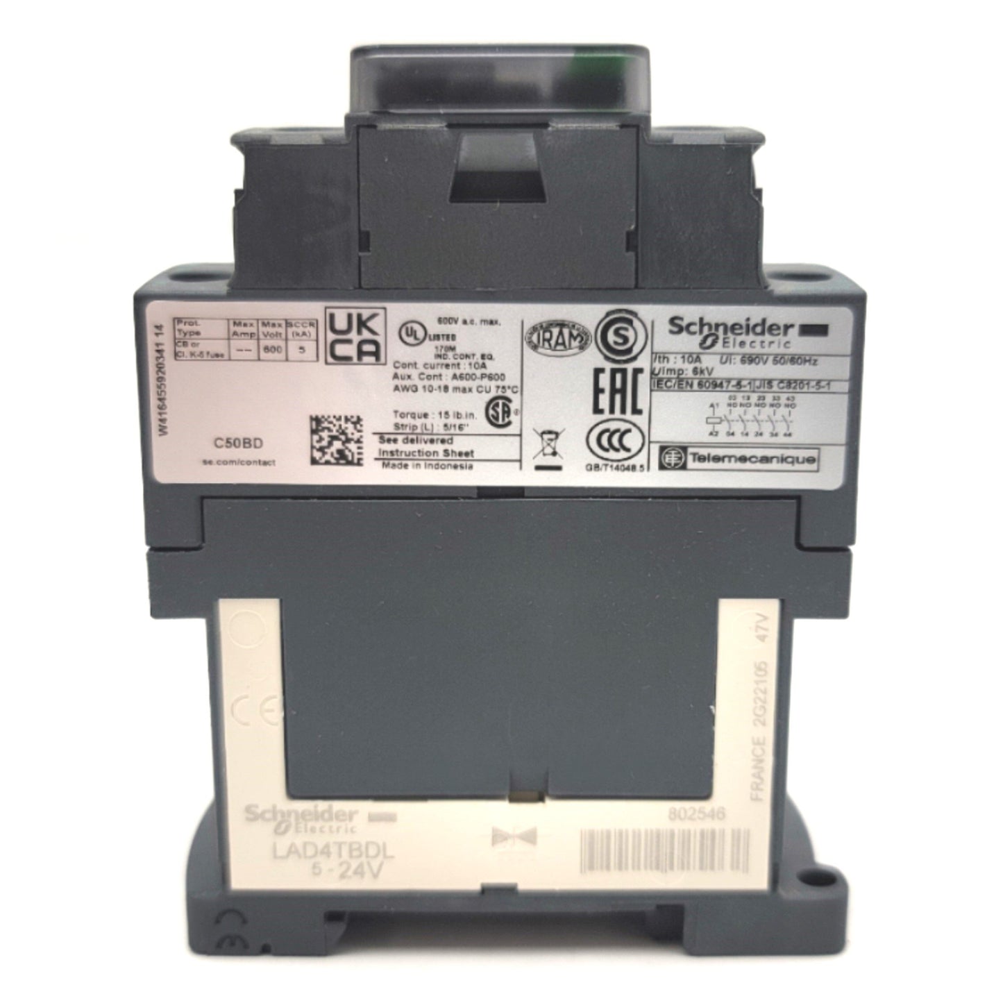 Used Schneider Electric CAD50BD TeSys Control Relay 24VDC Coil, 5 N.O. Contacts, 10A