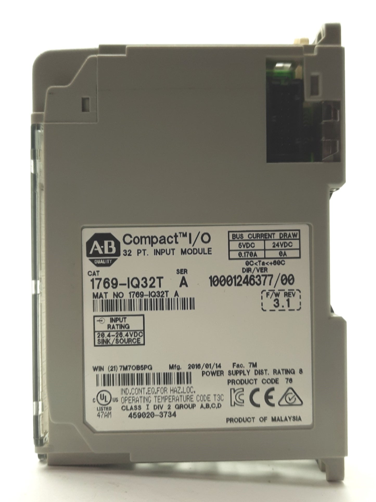 Used Allen Bradley 1769-IQ32T Ser. A Compact I/O Digital Input Module 32-Point 24VDC