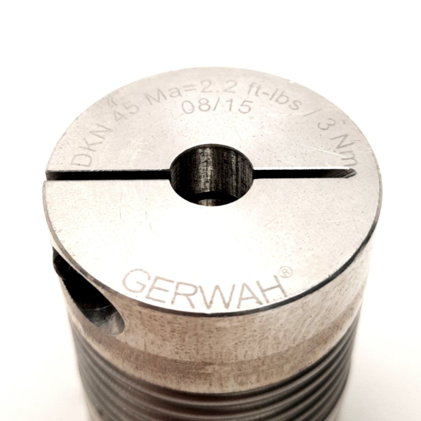 Used Gerwah DKN 45 Metal Bellows Motor Coupler 8mm to 12mm, 32mm OD, 41mm Length