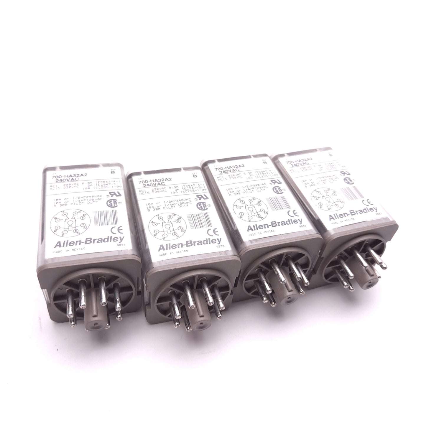 Used Lot of 4 Allen-Bradley 700-HA32A2 Relay, Coil: 240VAC, Contact: 240VAC 10A DPDT