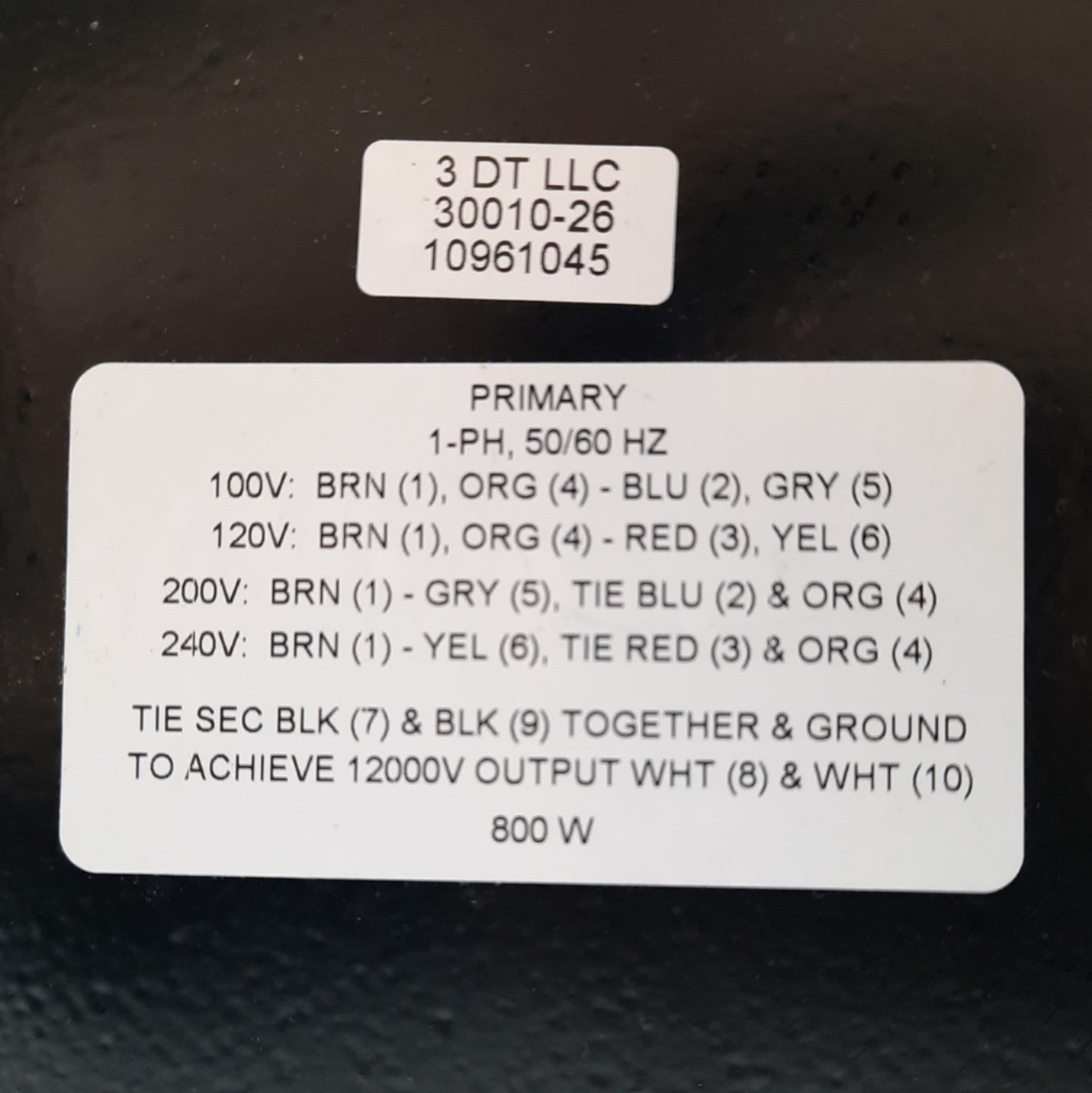 Used 3DT 30010-26 HV Transformer, 12000V 800W 120/240VAC for 10031-37 TubeDyne System