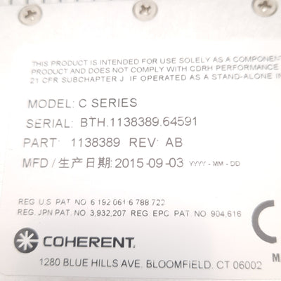 Used Coherent C-30 CO2 Laser Head w/ Shutter 30W Output 10.6µm RJ45 I/O, 48VDC 12A