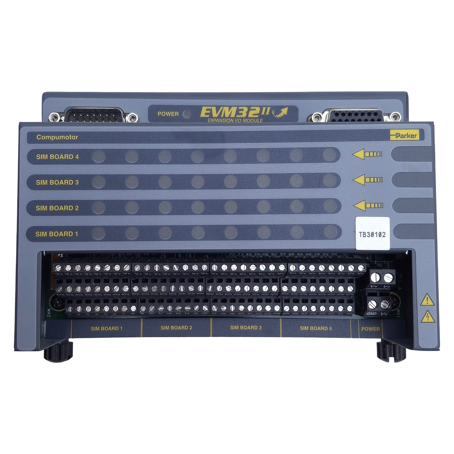 Used Parker EVM32-II Compumotor Expansion I/O Module Baseboard, 4x SIM Slot, 15-Pin