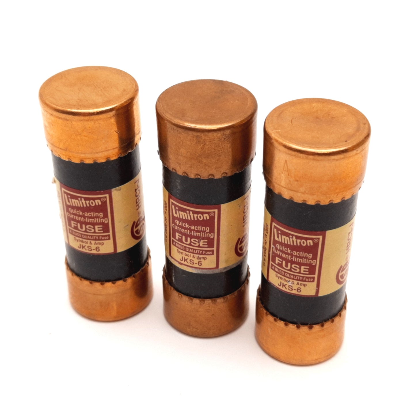 Used Lot of 3 Bussmann JKS-6 Limitron Fuse, Class J, Rating: 6A 600VAC, 2.5" x 0.82"