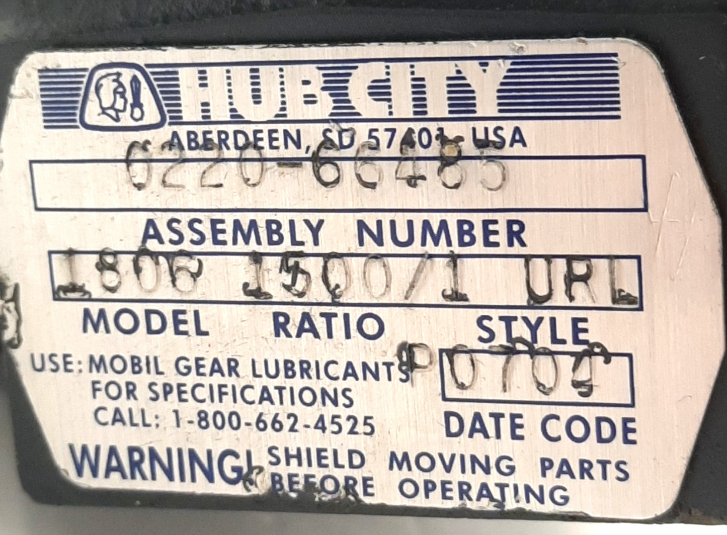 Used Hub City 0220-66485 1806 Worm Drive Double Reduction Gearbox, 1500/1, 56C