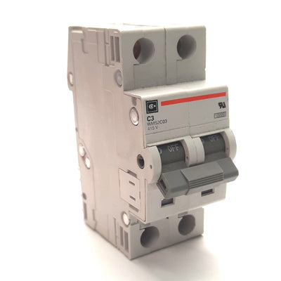 Used Cutler Hammer WMS2C03 Circuit Breaker, C-Curve, 2-Pole 480VAC 5A, DIN Rail