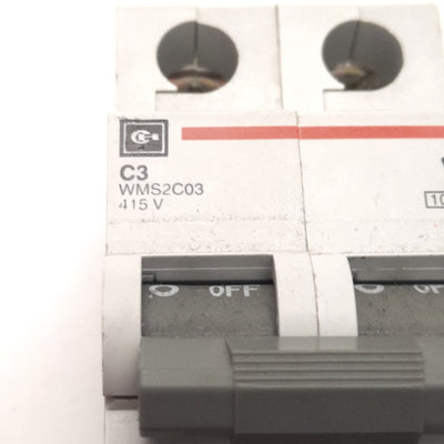 Used Cutler Hammer WMS2C03 Circuit Breaker, C-Curve, 2-Pole 480VAC 5A, DIN Rail