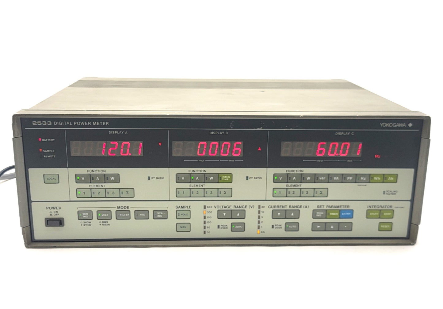 Used Yokogawa 253313 Digital Power Meter 3-Ph 4-Wire AC 3-Input, 3-600VAC, 100mA-30A