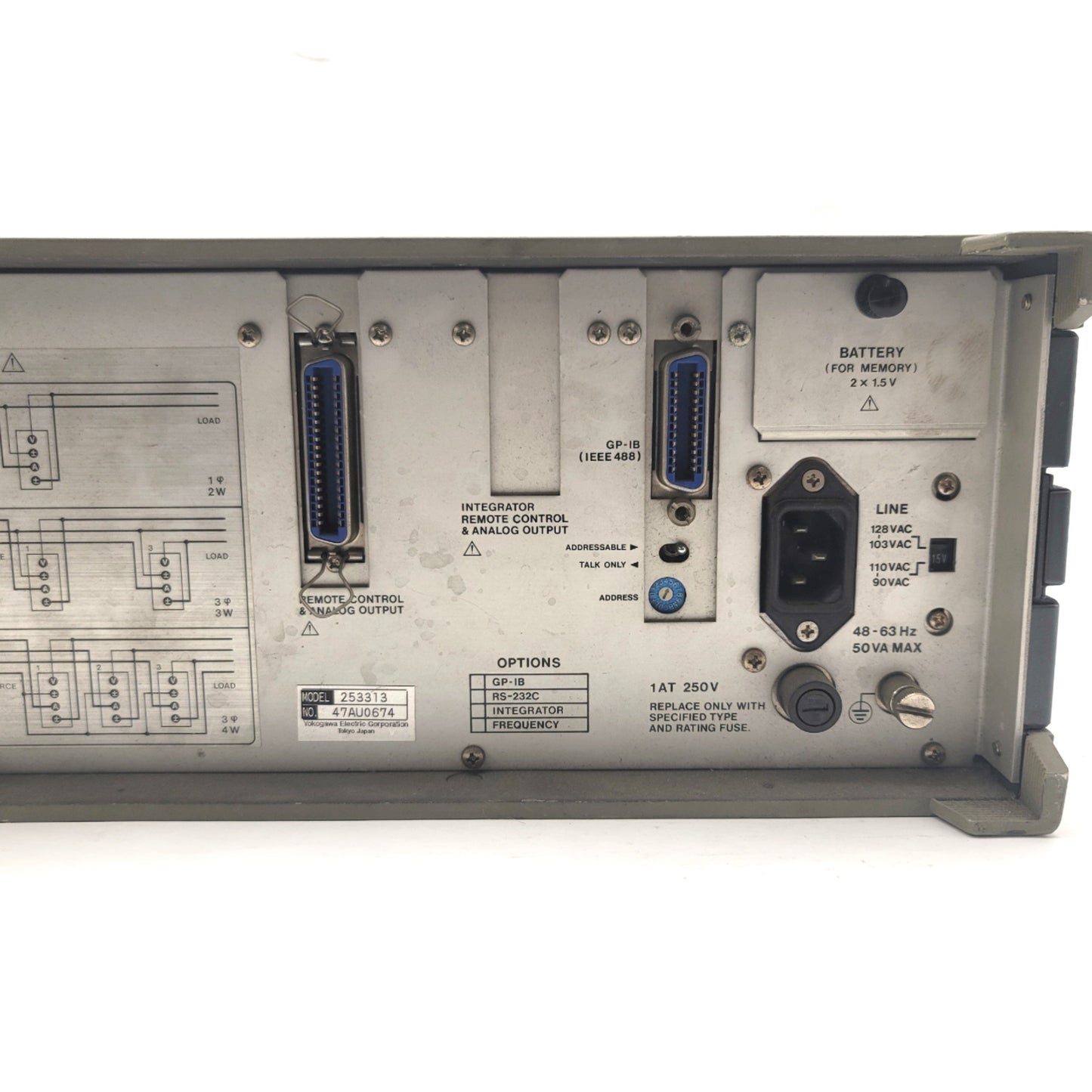 Used Yokogawa 253313 Digital Power Meter 3-Ph 4-Wire AC 3-Input, 3-600VAC, 100mA-30A