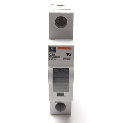 Used Cutler Hammer WMS1C20 Circuit Breaker, 1-Pole, C-Curve, 20A 240VAC, DIN Rail