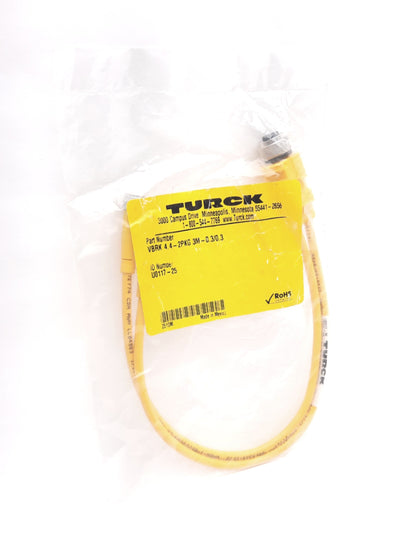 Turck VBRK 4.4-2PKG 3M-0.3/0.3 Splitter Cordset, 4-Pin M12 Male to 2 x 3-Pin M8