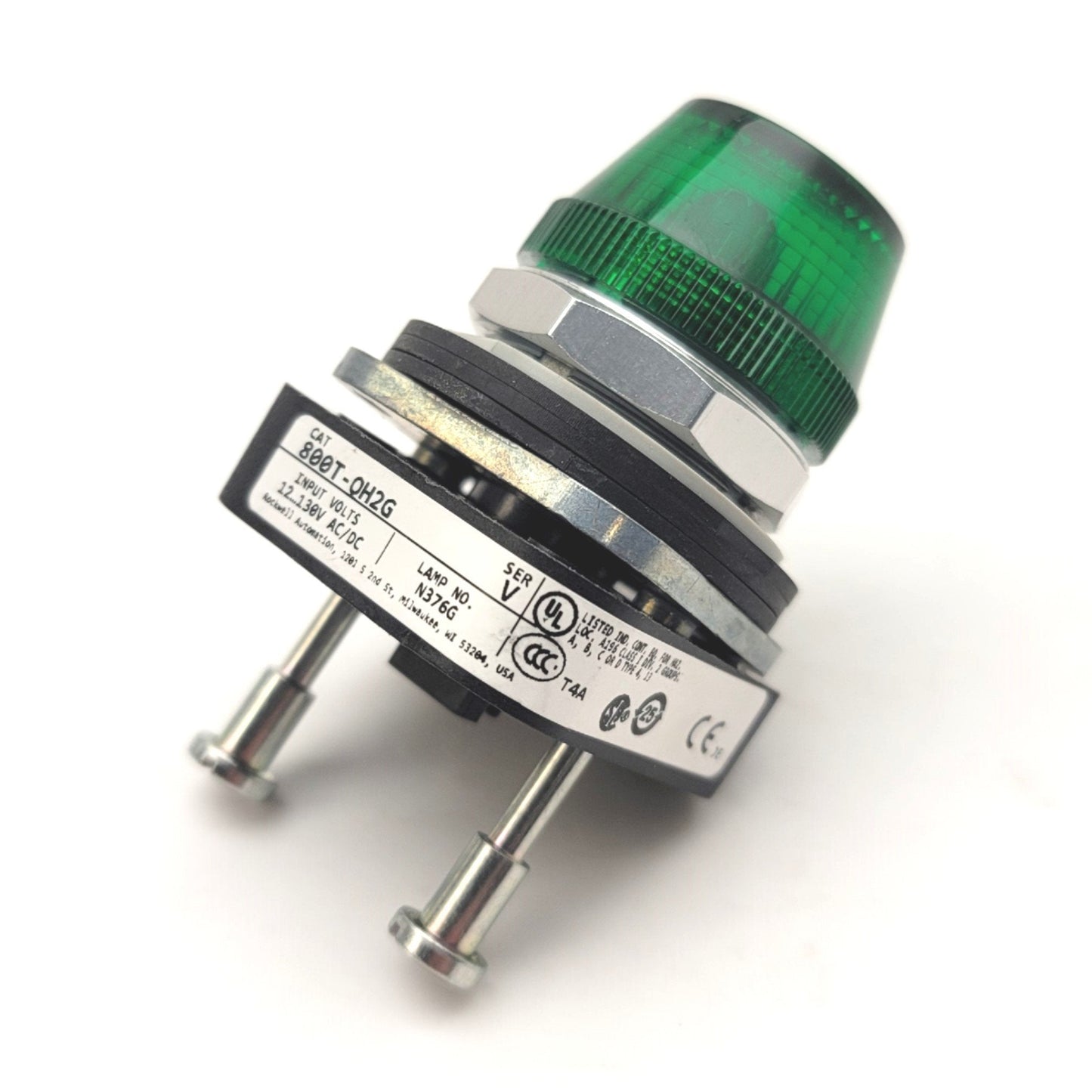 Used Allen Bradley 800T-QH2G Pilot Light Green, 30mm, 12-130V AC/DC