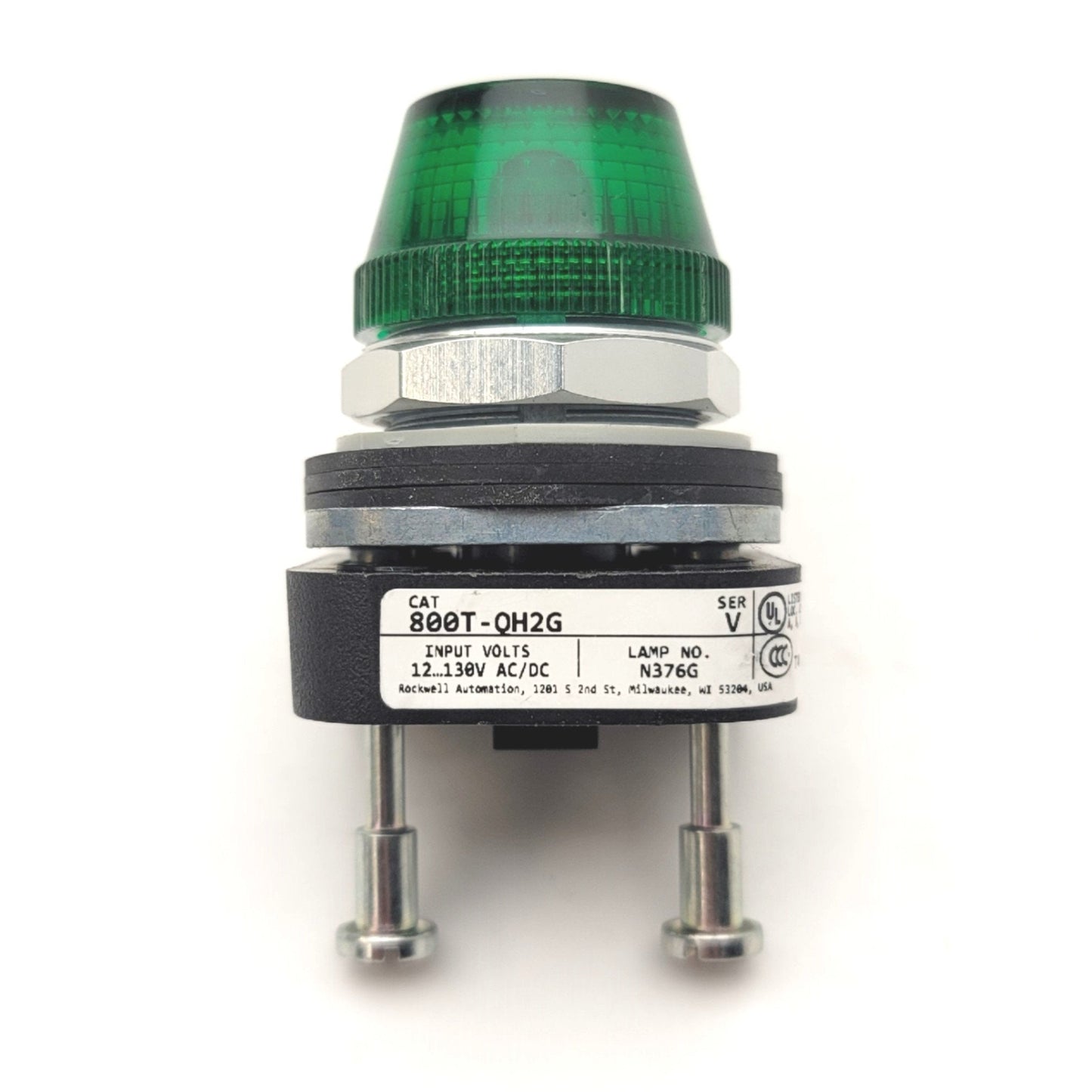 Used Allen Bradley 800T-QH2G Pilot Light Green, 30mm, 12-130V AC/DC